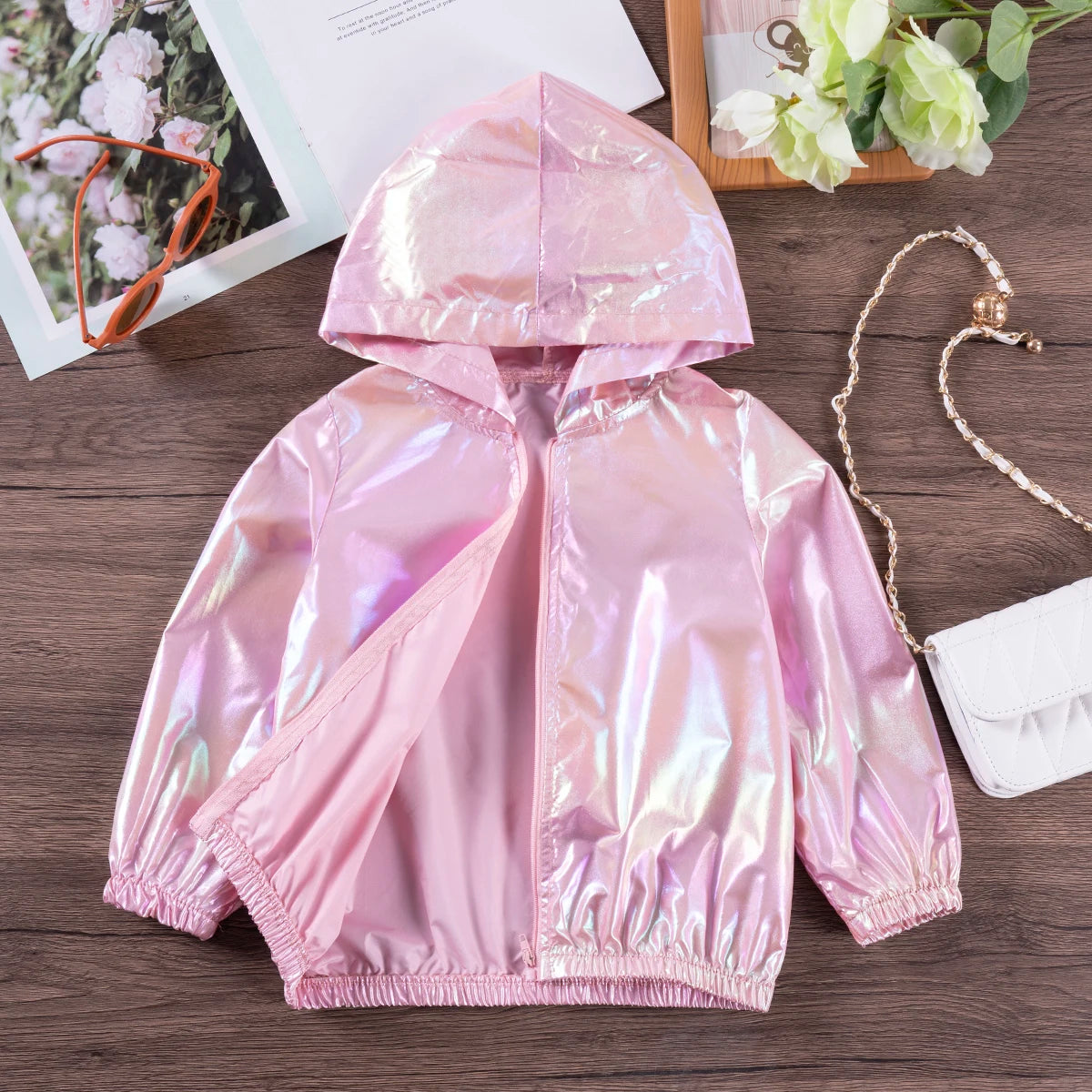 Girls' Colorful Hooded Jacket, Lightweight Cute Fashion Soft Comfortable Sun Protection Spring Fall Top Suitable for Girls 3-8Y