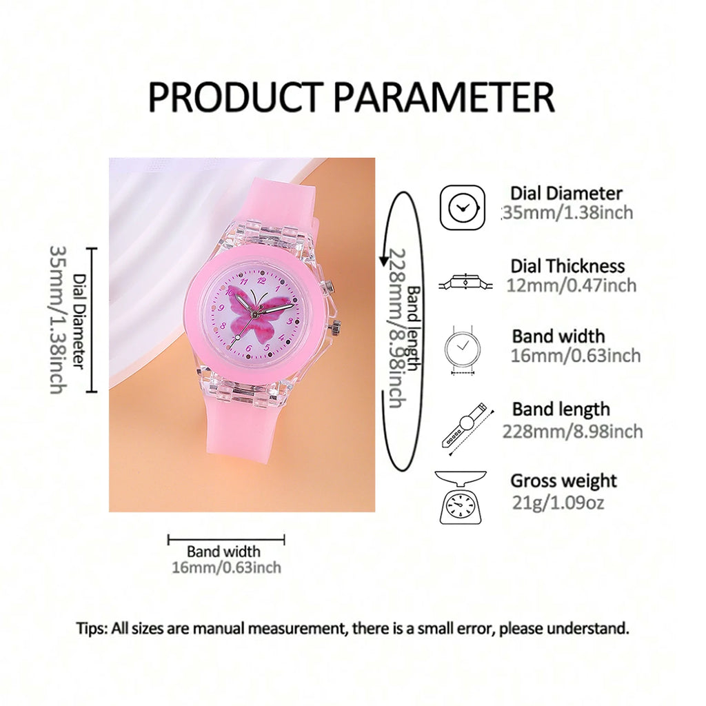 Children's Butterfly Watch And Jewelry Set Birthday Gift Unisex Cute Butterfly Theme Accessory Kit for Kids (No Box Included)