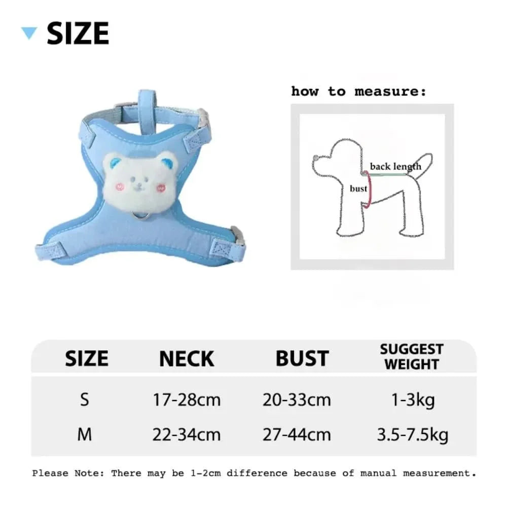 Summer Cute Animal Harness Leash Set Breathable Anti-Lost Dog Chest Straps Cartoon Adjustable Pet Walking Harnesses Lead Pet