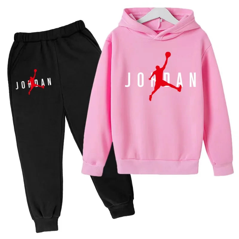 Kids Clothes Hoodie Basketball Letters Pullover Boy Girl 3-12Years Blue Sweatshirt+Black Pants Charming Leisure Brand Sports Set