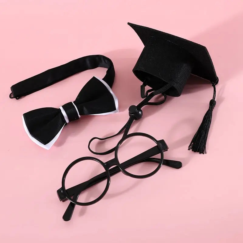 Pet Dog Cosplay Hat Collar Glasses Set Adorable Adjustable with Tassel Felt Pet Cat Dog Graduation Hat Suit Pet Cat Accessories