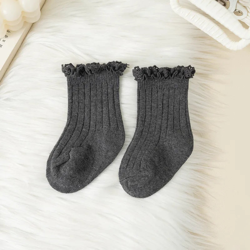 Kids Short Socks Ruffle Baby Girls Toddlers Cute Soft Cotton Sock Lace Flower Children School Uniform Socks For 0-8 Years