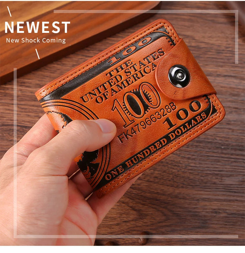 INEYES Men's Fashion Wallet Dollar Bill Design PU Leather Slim Bifold with Magnetic Closure &ID Window Front Pocket Money Holder
