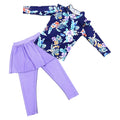 Kids Girls Swimsuit Swimwear Outfits Floral Printed Beachwear Sets Bathing Suit Long Sleeves Tops with Skirted Pants Rash Guard