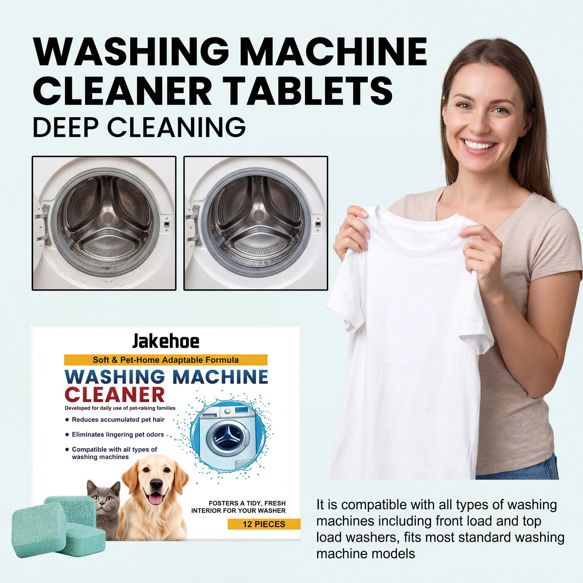 Pet Owners Washer Cleaning Tablets 12 Count Effervescent Formula Deep Cleansing Tank Remove Pet Hair Odor Remover Septic Safe