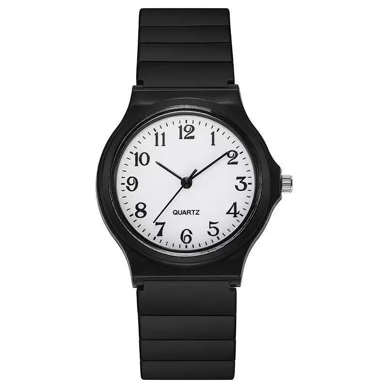 Simple Black Watch Quartz Watches for Women Silicone Strap Ladies Leisure Wristwatch Light-Luxury Student Exam Watch Clock Gifts