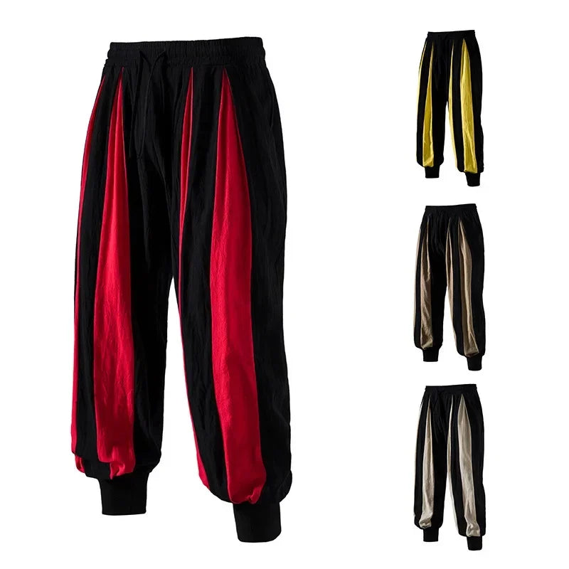 2024 Retro Casual Bloomers Mens Trousers Cotton and Linen Color Matching Breathable Casual Pants for Men