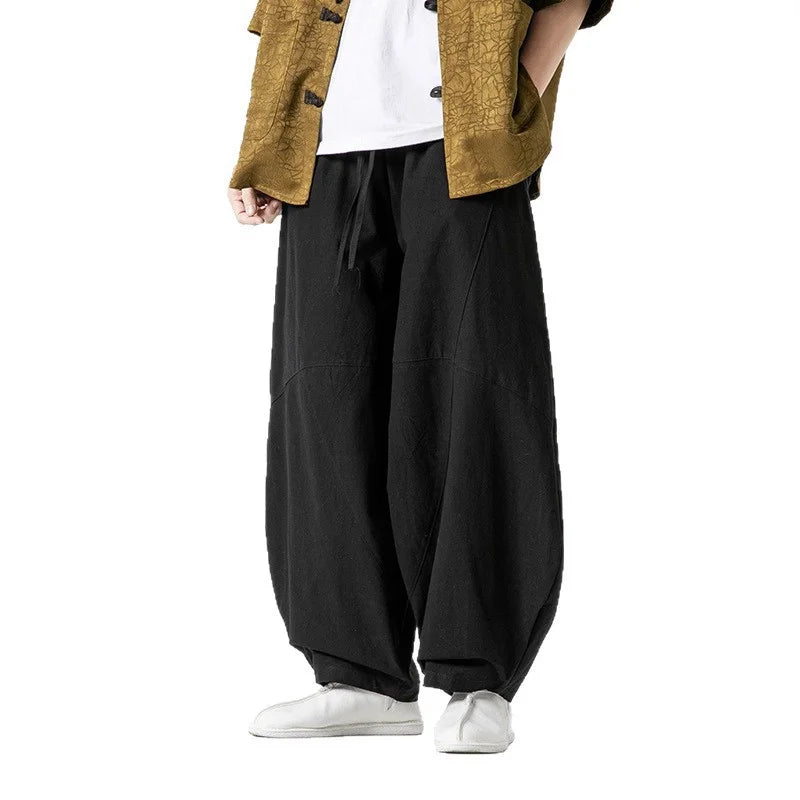 FGKKS Men's Pants Fashion Brand New Chinese Style Cotton Spring Luxury Casual Loose Oversize Male Wide Leg Trousers