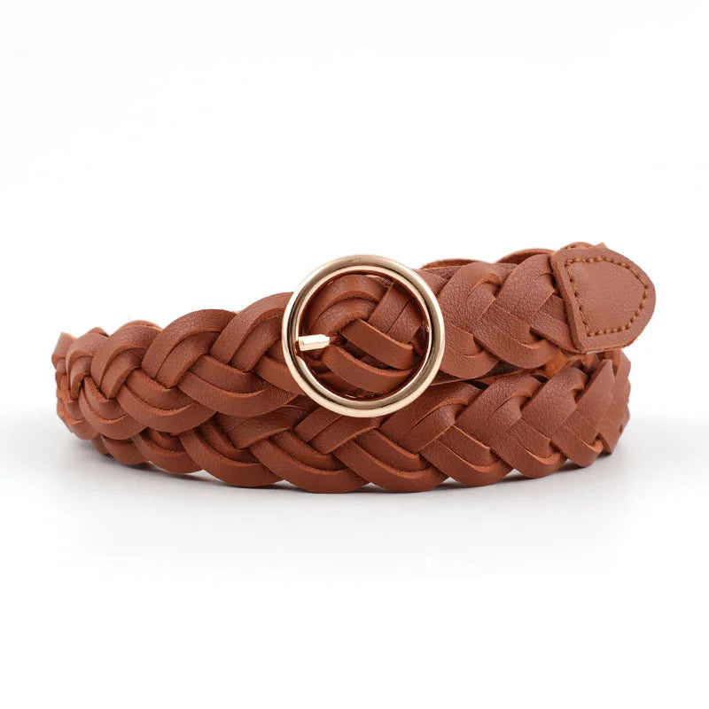 Women's Belt New Fashion Versatile Braided Simple Decorative Round Buckle Belt for Women