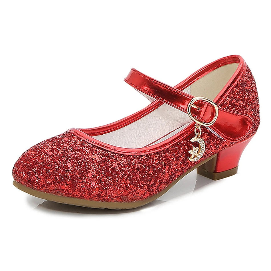 Girls Fashion Sequin High Heels for Kids Princess Shoe Children Party Wedding Dance Shoe Student Performance Solid Color Shoes