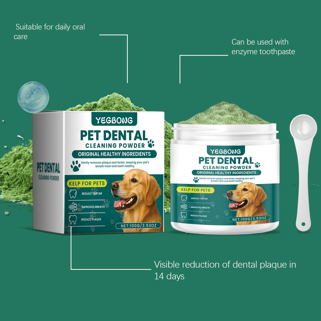 100G Pet Dental Cleaning Powder Natural Formula Cleaning Teeth Stains Prevent Plaque Eliminate Bad Odors Mild Pet Teeth Cleaner