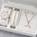 6PCS/Set Women's Watch Fashion Arabic Dial Leather Band Quartz Watches Diamond Jewelry Set（Without Box）