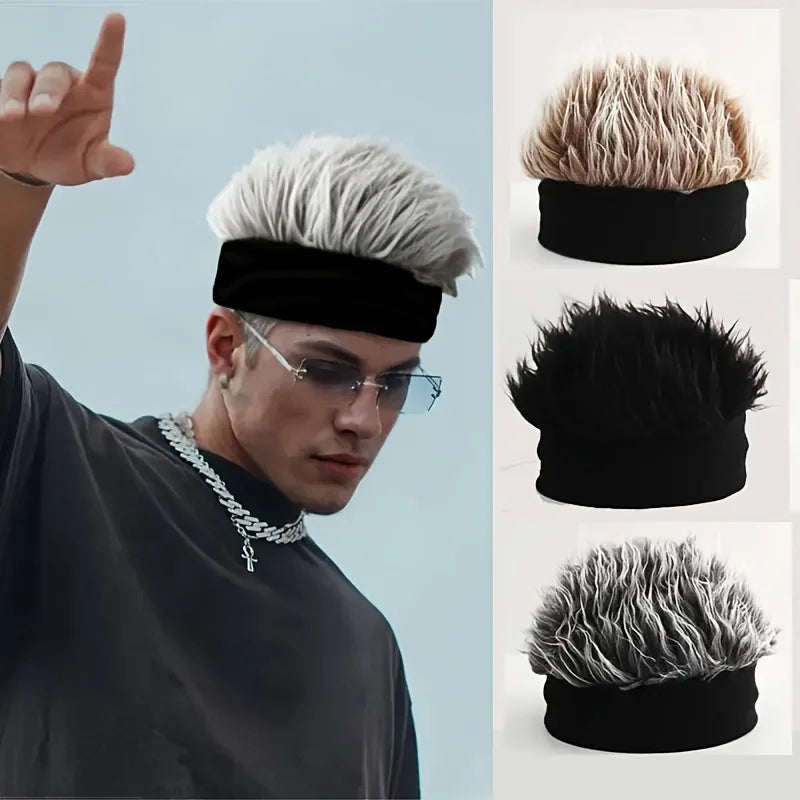 Novelty man's hairpiece hat, unique man's hairpiece knitted hat, hip-hop fashion snap-back hat, man's party cosplay accessory