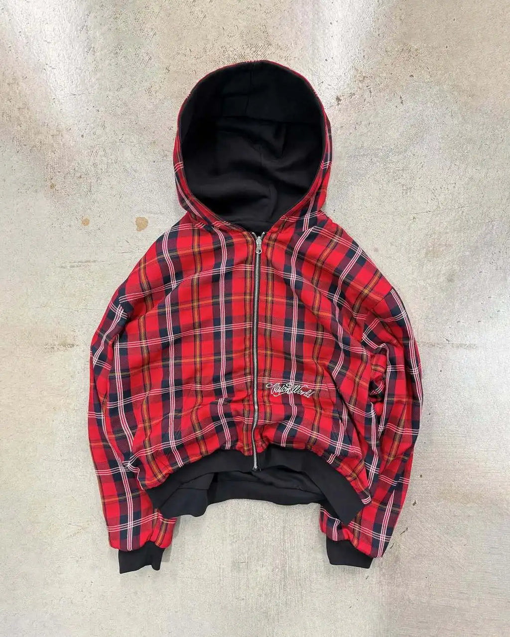New Autumn And Winter American Retro Letter Embroidery Goth Hoodies Plaid Front And Back Pullover Zipper Cardigan Sweatshirt y2k