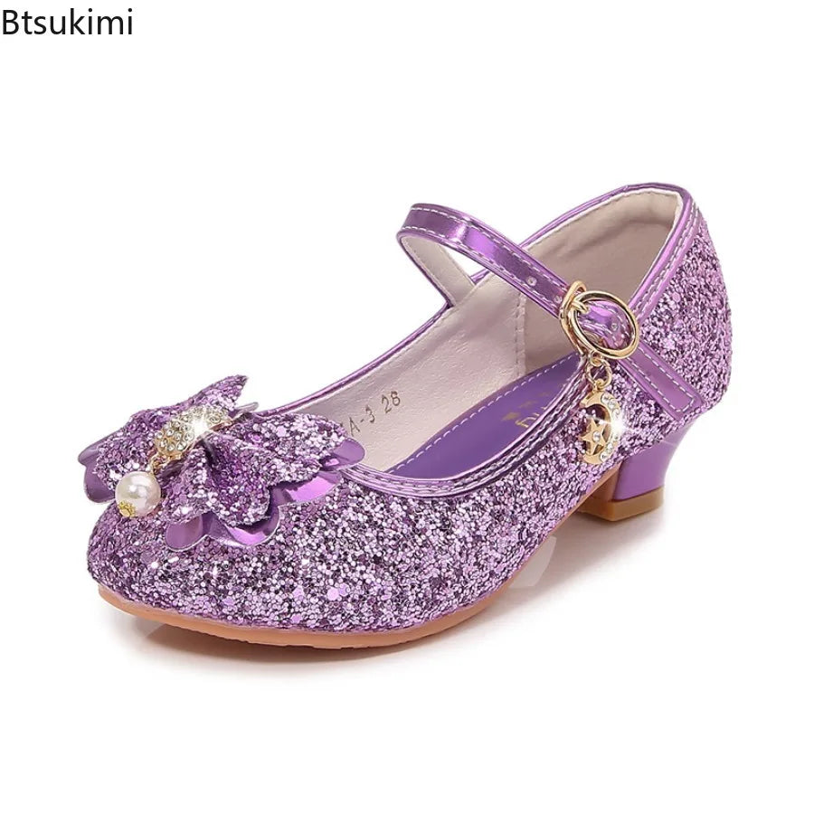 New Spring and Autumn Girls' High Heels Princess Dance Shoes Girls' Children's Shoes Shining Soft Leather Fashion Party Wedding