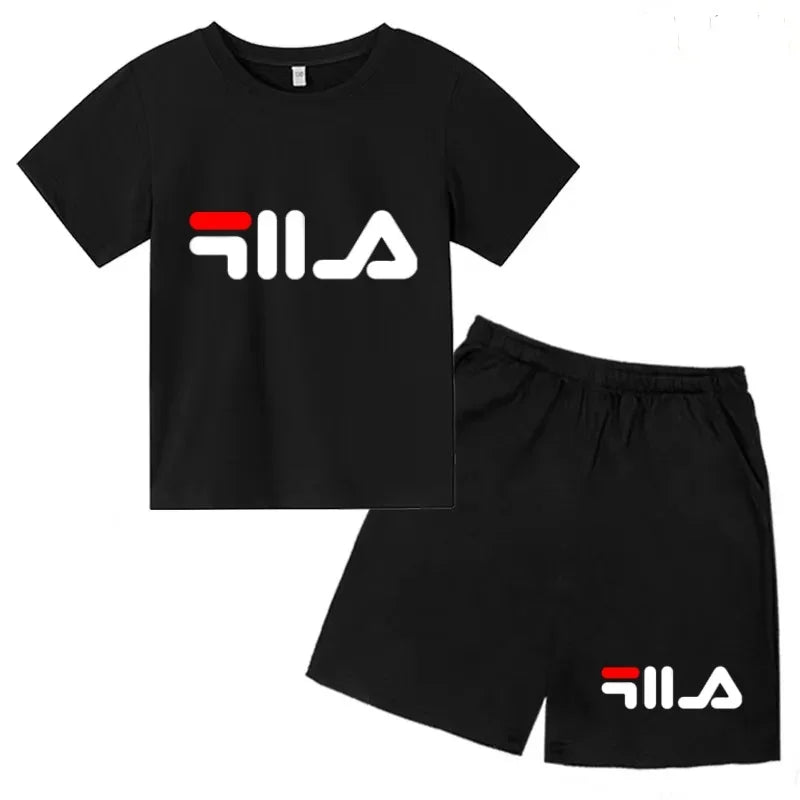 Summer Kids Letter Print 2PCS Outfits Casual Short Sleeve T-Shirt & Shorts Set Sports Tracksuit for Boys Girls 3-12Y