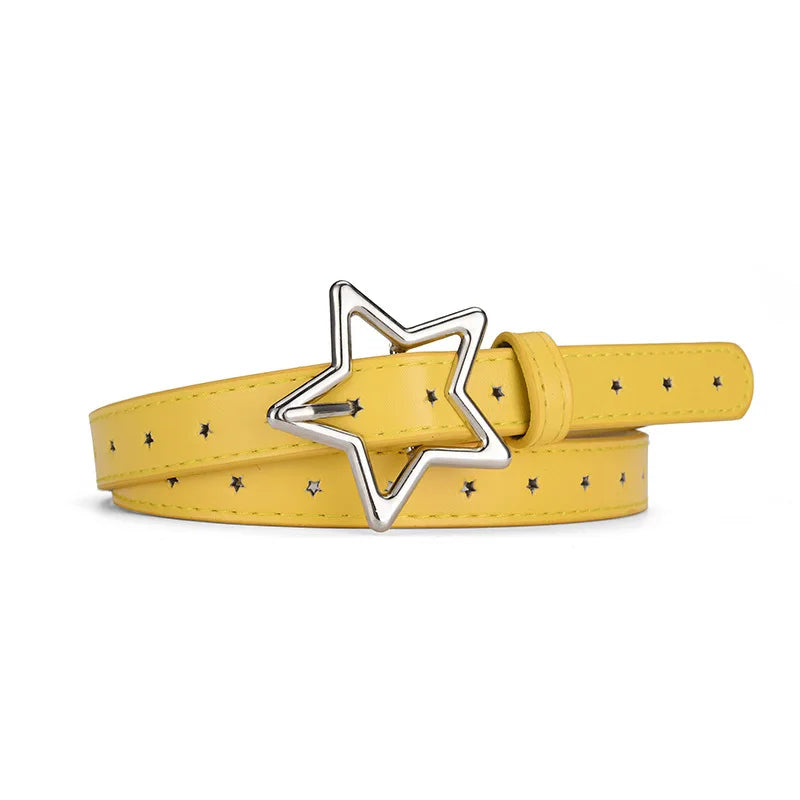 1.8x93cm Children Kids Five-pointed Star Metal Snap PU Leather Belt Girls Boys Silver Buckle Waistband Pants Decor Waist Belt