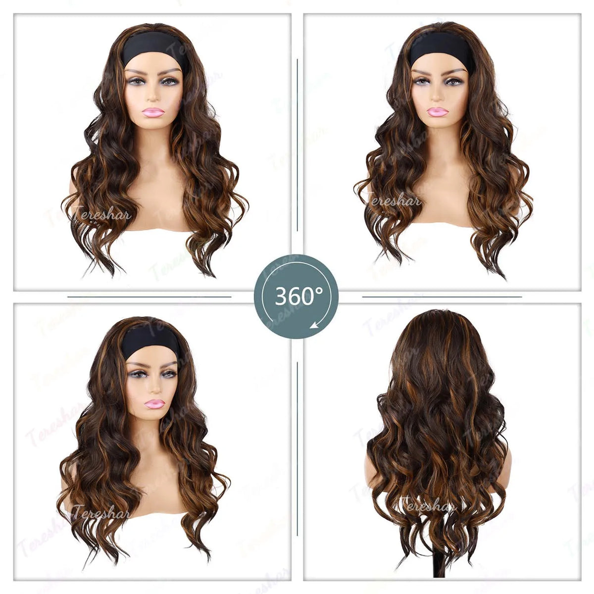Synthetic Long Wavy Headband Wig for Women Headband Wigs Put On and Go Wig Long Curly Wig for Women Party Daliy Use