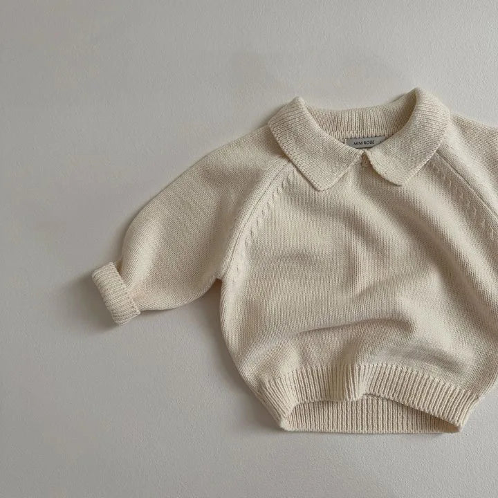 Kids Boys Girls Vintage Striped Lapel Sweater Cotton Baby Casual Polo Shirts 2025 Autumn New Children Long Sleeve Knit Sweater