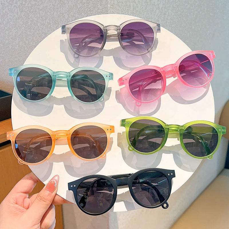 Children'S Colored Sunglasses  Foldable Round Frame Sun Glasses Boys Girls Uv400 Ultraviolet Eyepiece For Ages 2-8 Years Kids