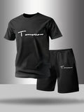 Two Piece Men's Pajamas for Spring Summer Autumn Winter Short Sleeved Shorts Fashionable Letter Pattern Home Suit Set