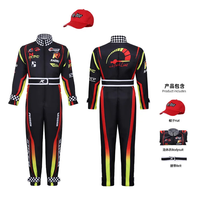 Adult Racing Outfits Kids Karting Uniforms (Includes Red Baseball Cap) Outdoor Sports Jumpsuits Halloween Carnival Cosplay Costu