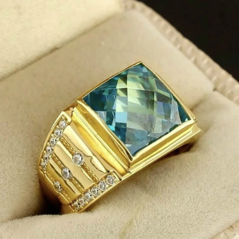 Fashionable gold-plated rings for men and women, European and American celebrity alloy inlaid gemstone jewelry