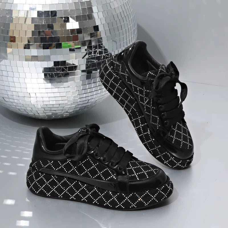 Designer Women's Sneakers Crystal Rhinestone Sparkles Shoes Luxury Platform Shoes Womens Trainers Fashion Lace-up Casual Shoes