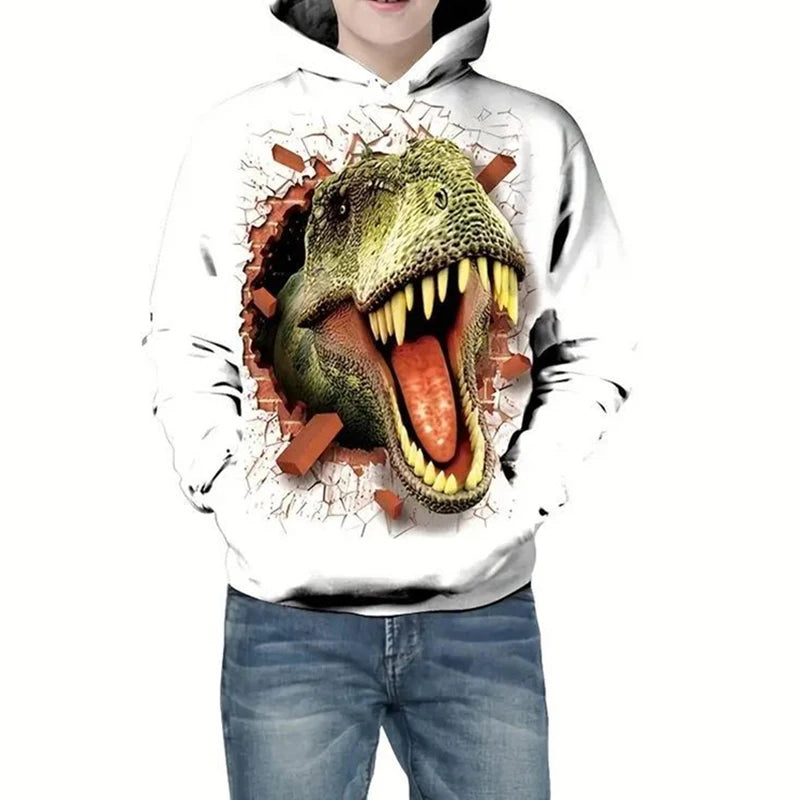 Fierce Dinosaur 3D Print Hoodie Men Children Clothing Long Sleeve Pullover Coat Harajuku Streetwear Autumn Casual Trend Hoodies