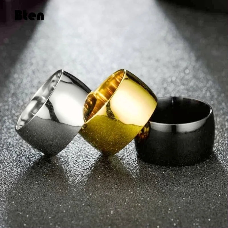 Bten Fashion Charm Jewelry Ring Men Stainless Steel Black Rings For Women Jewelry 12mm Men Rings Gold Silver Color Rings