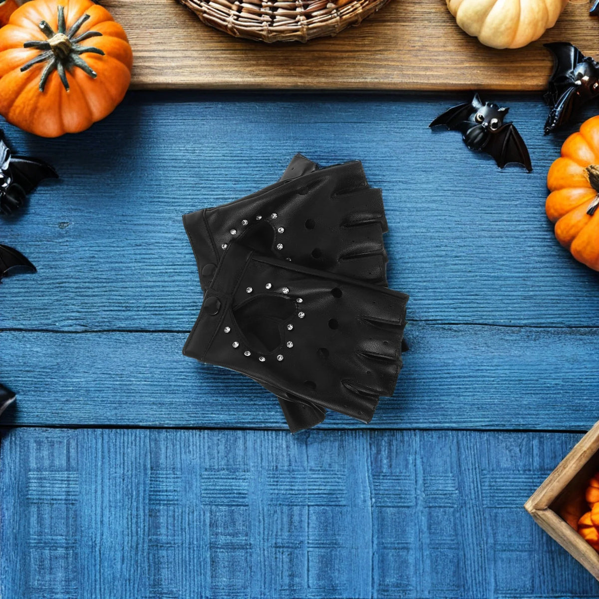 Children Dance Gloves: Kids Fingerless Black Gloves Heart Cutout Sparkly Design Pu Costume For Halloween Party Performance