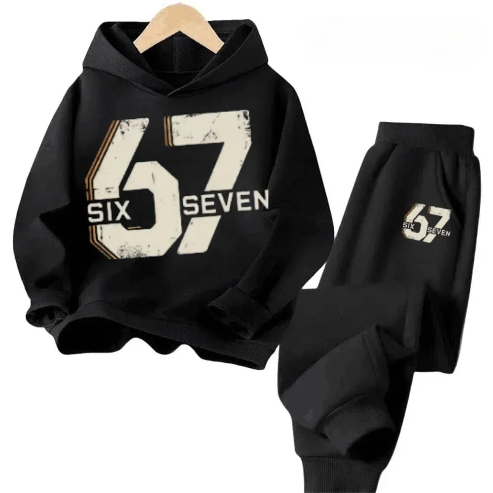 67 Chic Children's Hoodies Set 4-13Y Korean Streetwear Block Tracksuit Fashion Comfortable Kids Sweatshirt 2 Pcs Sets Pant Suit