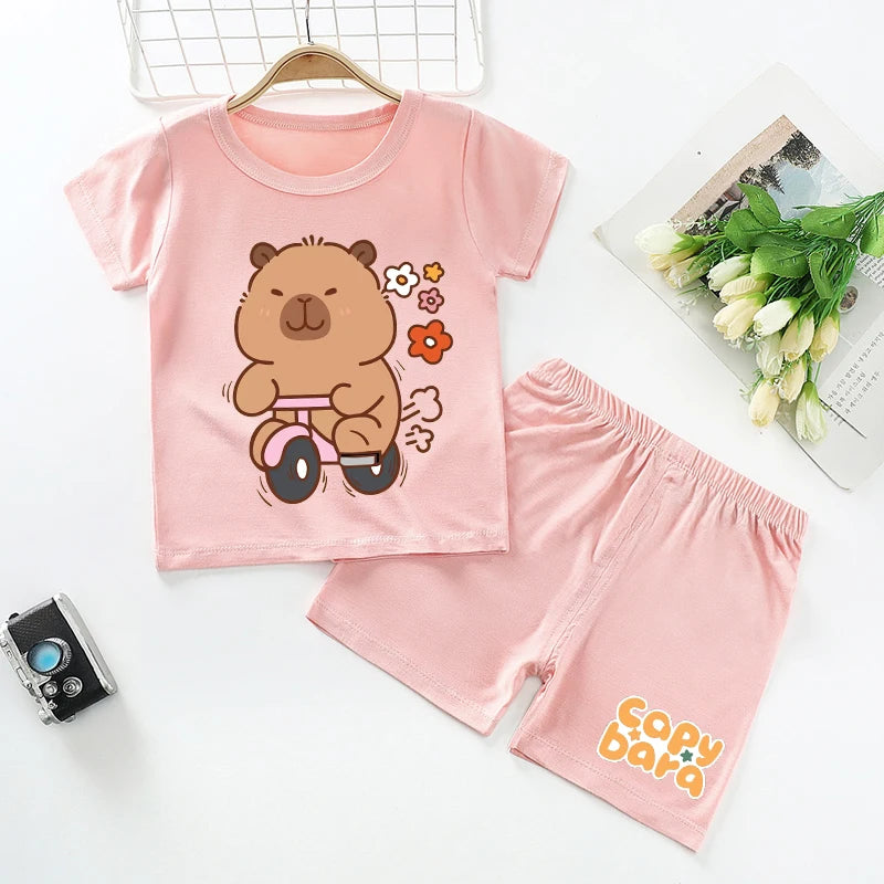 Capybara Kids Pajamas Shorts Set Summer New Capibara Home Clothes Boys Girls Anime Nightwear Pants Children Short Sleeve Gift