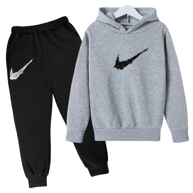 Kids Autumn Winter Hoodie Boy Girl 3-13Yrs Letter Print Clothing Casual Top+Trousers 2P Child Gift Brand Sports Coat Jogging Set