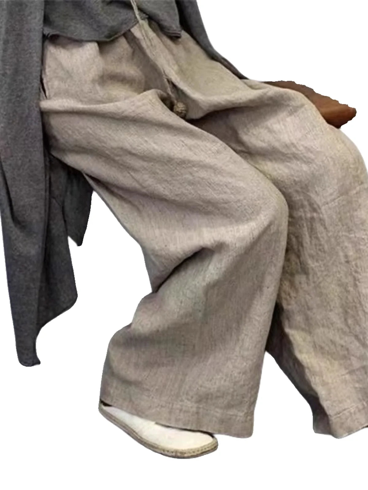 New Season Cotton Linen Dyed Pants Women's Artistic Casual Loose Yoga Wide Leg Pants High Waist Straight Cut Commute Sle