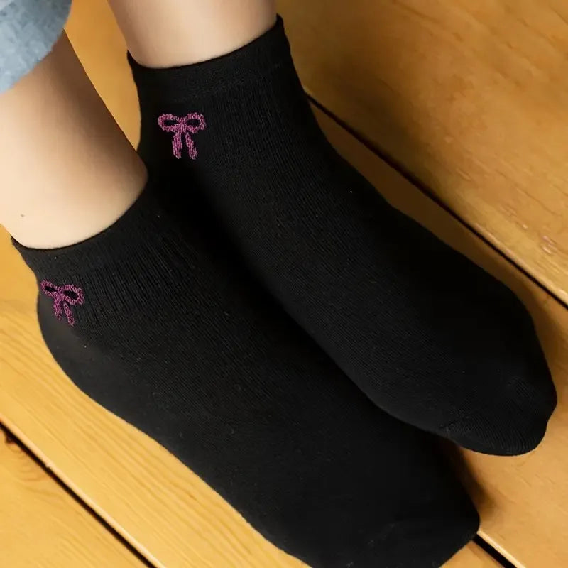 Women's Cute Bow Printed Black White Socks Spring Autumn Sweat Absorbing Breathable Soft Comfortable Casual Socks 5/10 Pairs