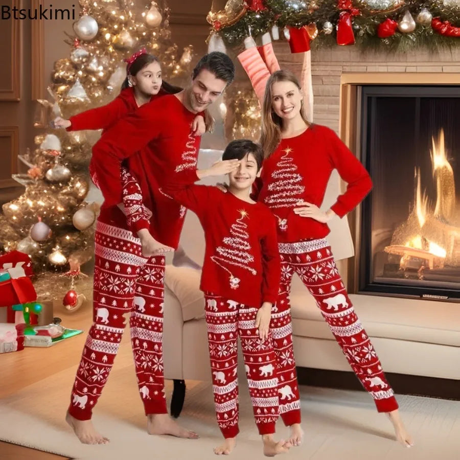 2026 New Family Christmas Pajamas Mom Dad Kids Matching Clothing Set Baby Romper Pajamas Sets Soft Loose 2 Pieces Suit Homewear