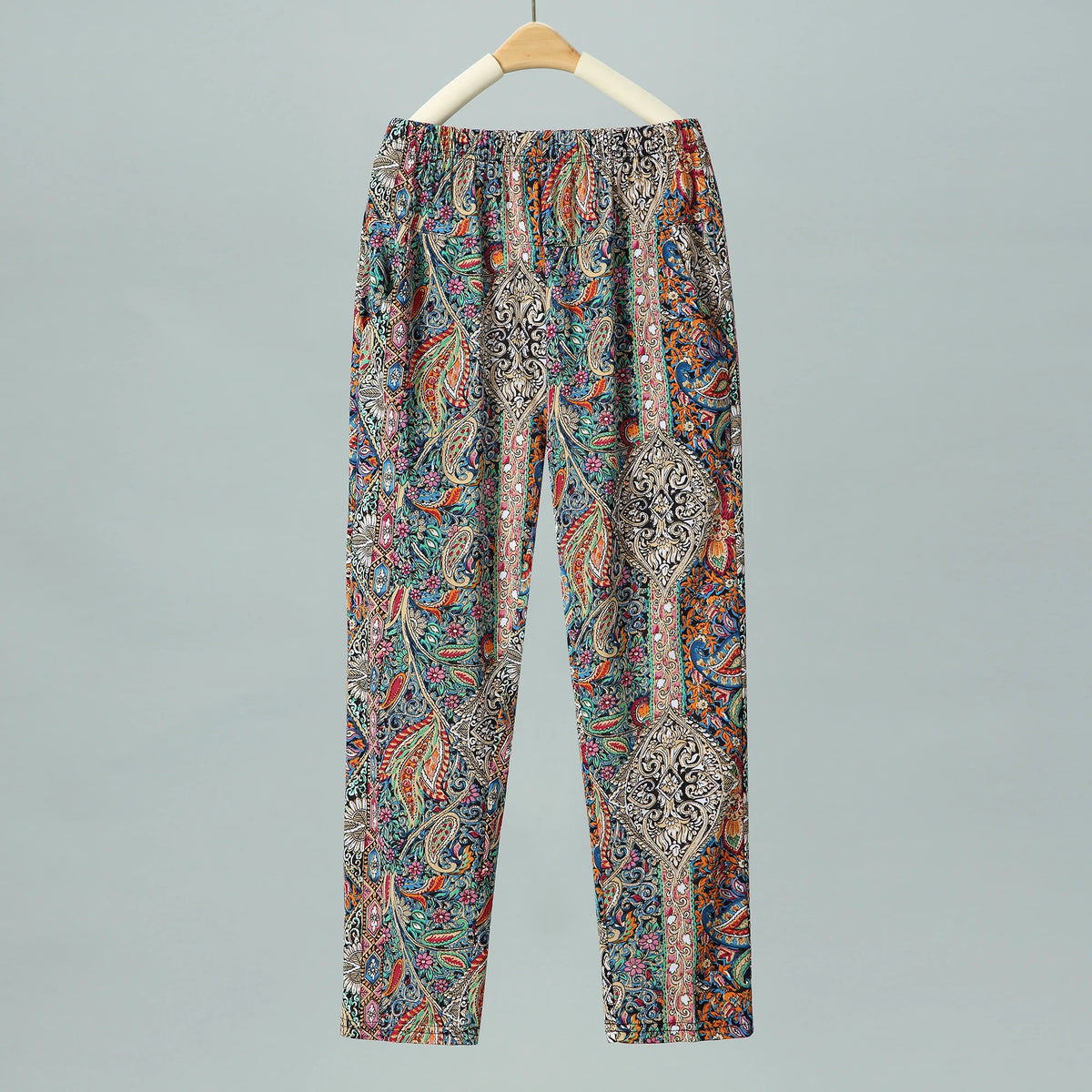 Summer Thin Nine Points Ice Silk Loose Straight Leg Pants High Waist Floral Design for Mom And andma Comfortable Casual Tro...