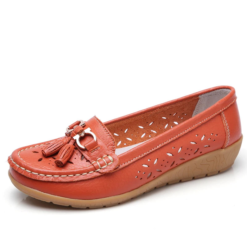 Women Wedge Flats Genuine Leather Slip On Loafers Moccasins Casual Shoes Luxury Brand Designs Big Size 41 42 43