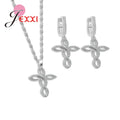 Women Wedding Jewelry Sets Charm Crystal Crooked Cross Pendant Necklaces Earrings Sets Shininy 925 Sterling Silver  Bijoux