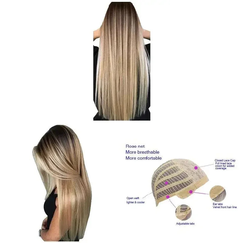  Natural Women Long Straight Wig with Hair Net,72cm Blonde Synthetic Hair Wigs Headgear for Daily Wear Cosplay Party