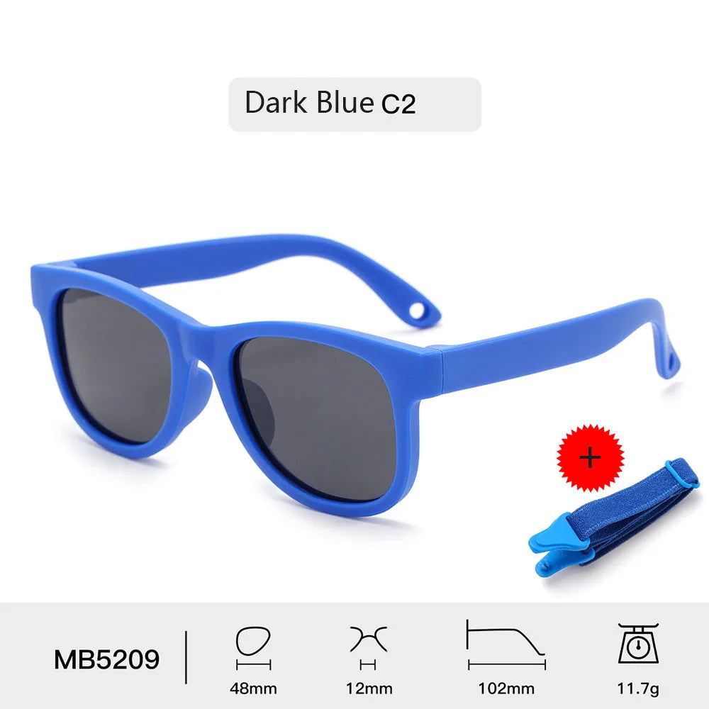 Children's Sunglasses for Boys Girls Bendable Flexible Polarized Sunglasses with Strap Square Silicone Frame Sunshade Glasses