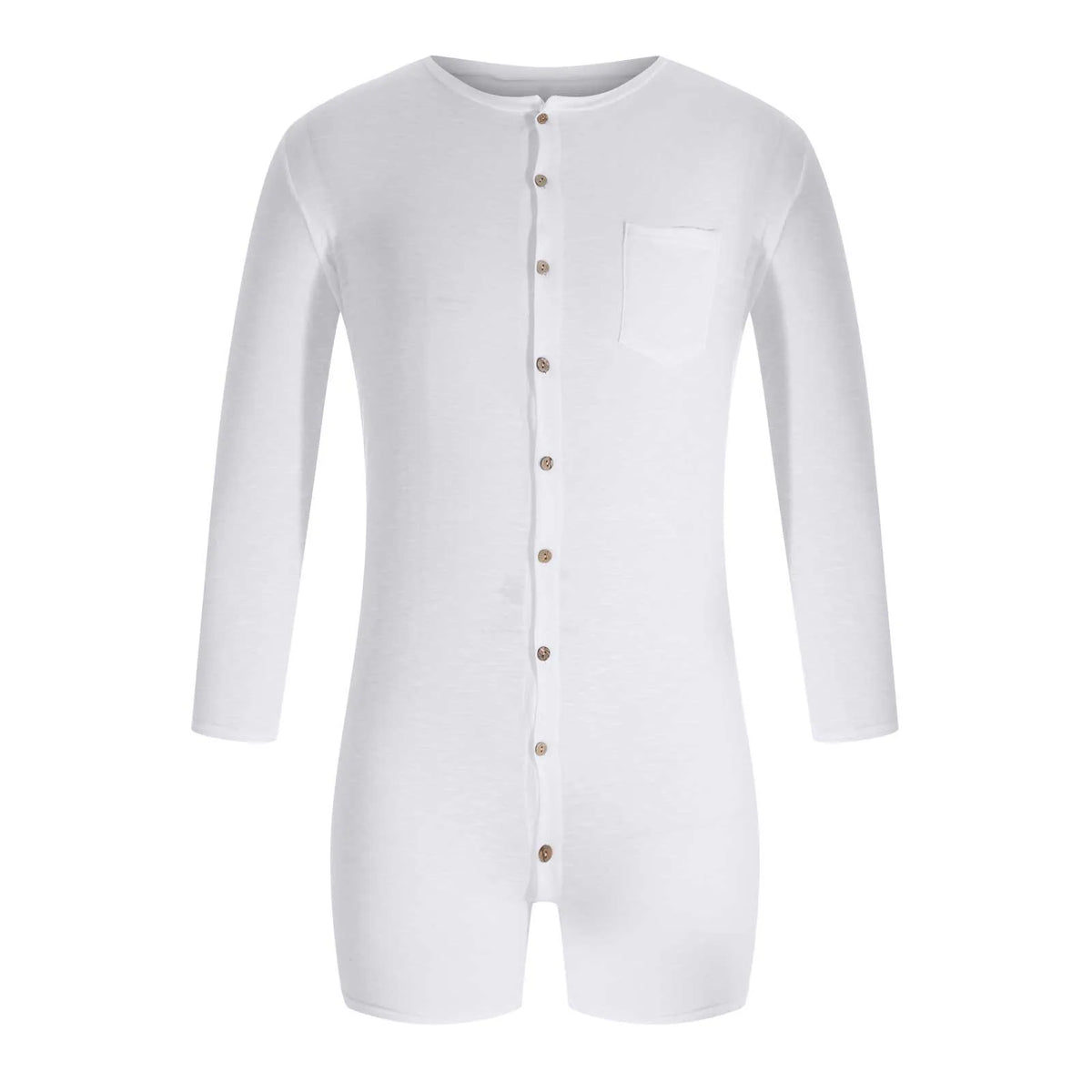 Men Pajamas Rompers Solid Color O Neck Long Sleeve Button Jumpsuits Homewear 2025 Breathable Men Thin