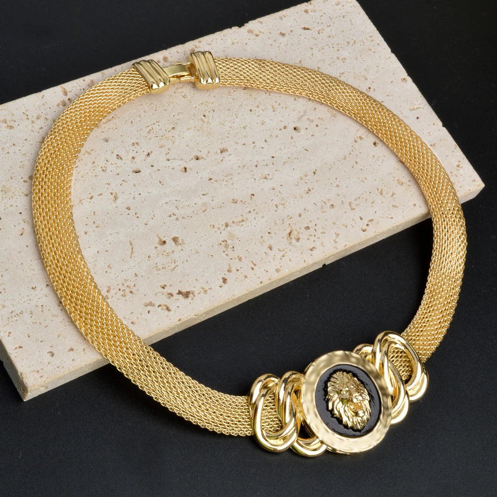 Luxury Dubai Jewelry Set for Women 18k Gold Plated Lion Necklace Bracelet Ring Earrings Bridal Wedding Jewellery Accessories