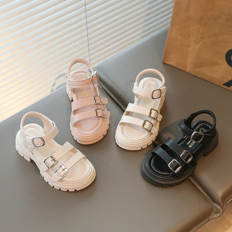 2026 Children Sandals for Girls Summer New Fashionable Double-buckle Comfortable Soft Sole Casual Thick Bottom Kids Beach Shoes
