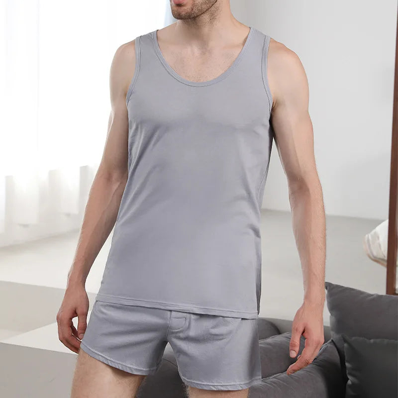 Summer Cotton Sleepwear Men's Pajamas Set Male Sleeveless Vest Shorts Loungewear Man Nightwear Plaid Home Wear Plus Size Pj Set