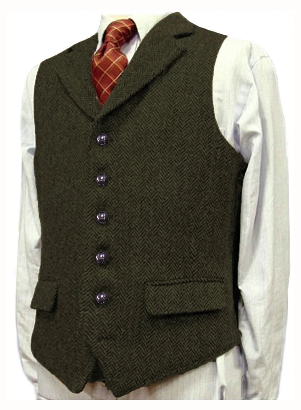 Men Vest With Lapel Boutique Herringbone Wool Tweed Slim Fit Waistcoat Casual Formal Business Wedding Daily Men Suit Vest