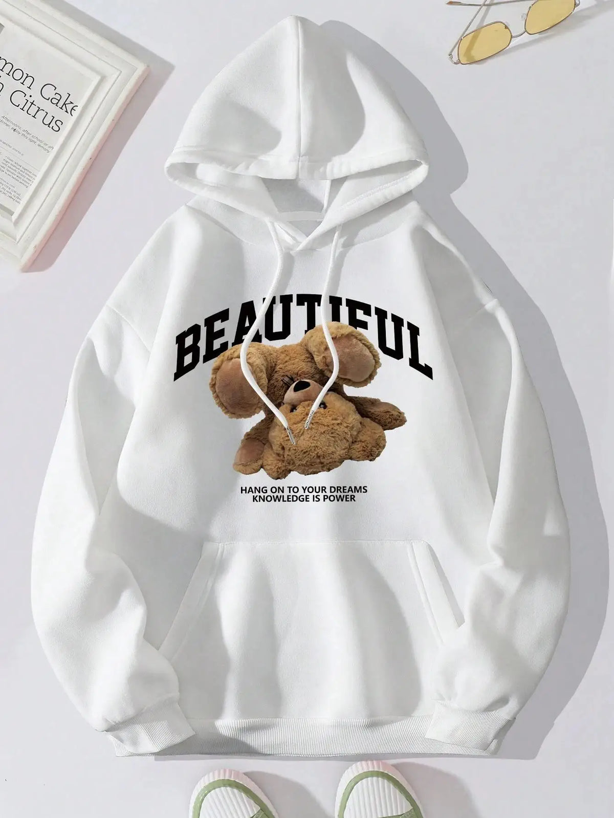The Upside Down Teddy Bear Printing Hoodies Women Sports Fashion Casual Hooded Warm O-Neck Fleece Hoody Novelty Tide Clothes