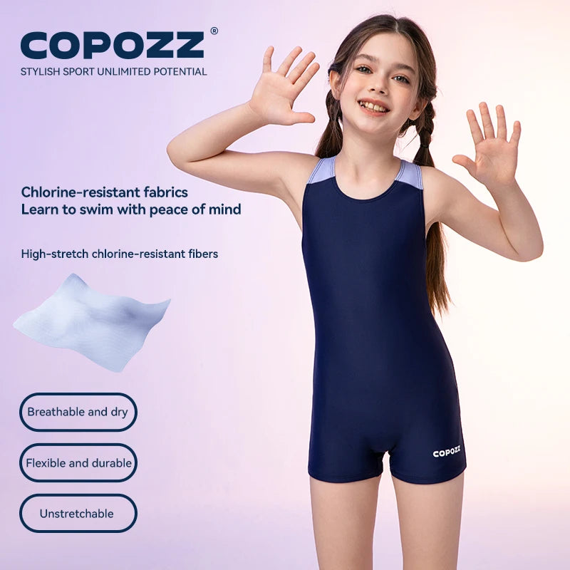COPOZZ Solid Kids Swimwear Girls Summer One-piece Slim Quick-drying Swimsuit Fashion Hollow Out Sleeveless Children Beachwear