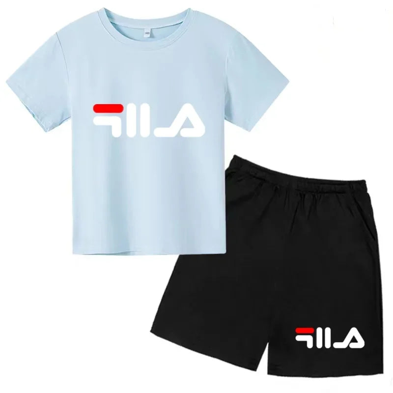 Summer Kids Letter Print 2PCS Outfits Casual Short Sleeve T-Shirt & Shorts Set Sports Tracksuit for Boys Girls 3-12Y